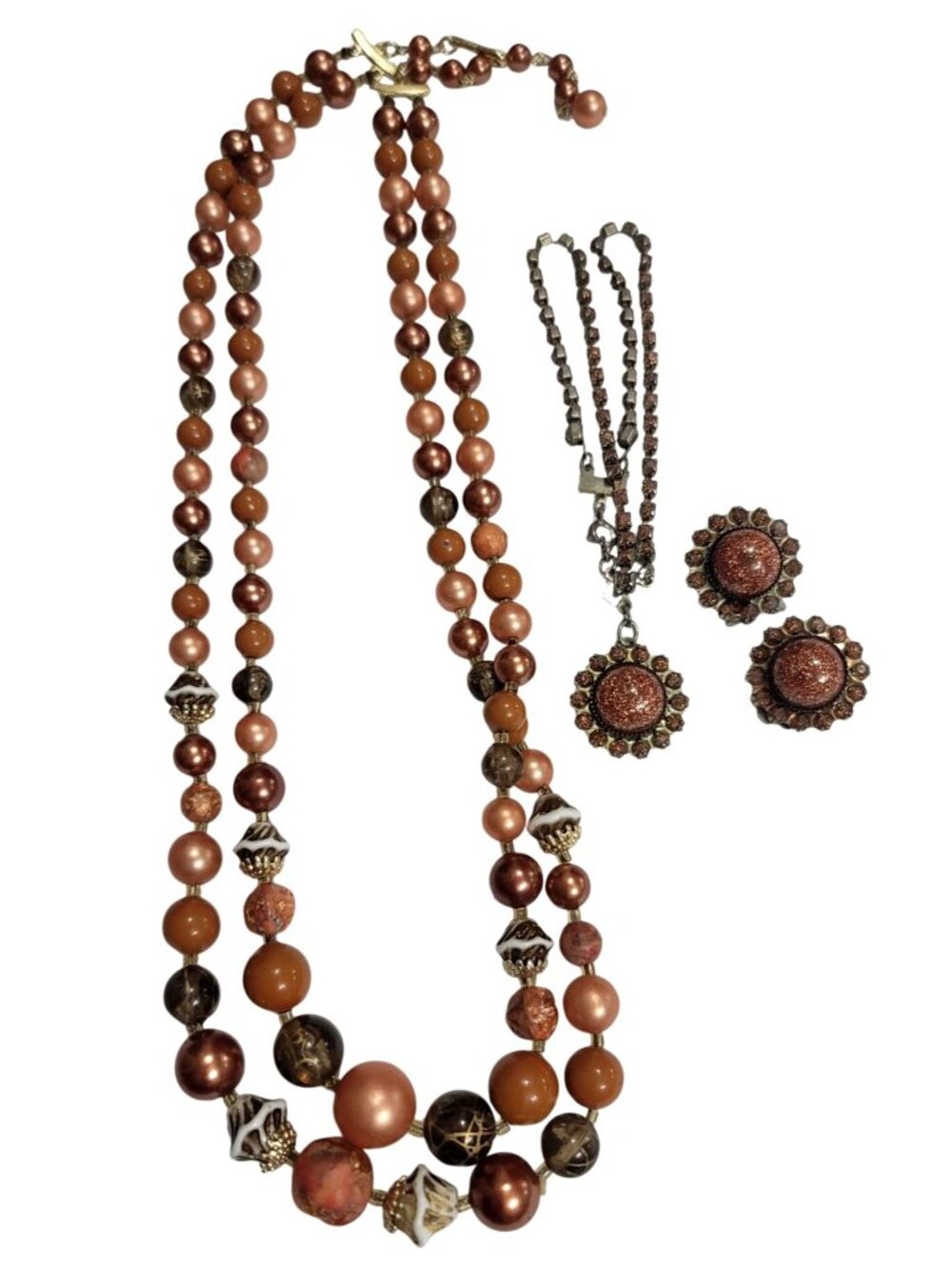 Vintage Japan Multi-Strand Beaded Necklace With Matching Earrings & Bracelet Set